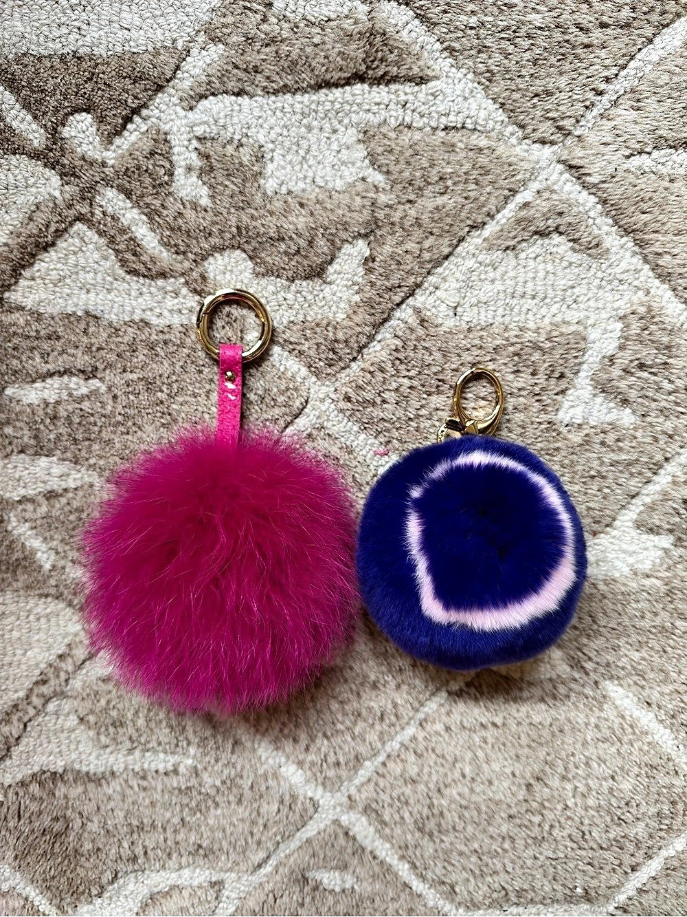 LOT Rebecca Minkoff Authentic Fur Pom Keychain Key Tag Bag Charm Gold Tone